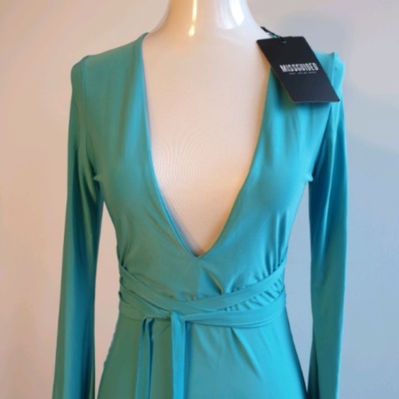 NWT Misguided turquoise long sleeve dress, US size 4 - Picture 1 of 6